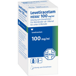 Abbildung: Levetiracetam Hexal 100 mg / ml mit 1 ml-Dosierspritze 150 ml, Lösung zum Einnehmen PZN 09338982