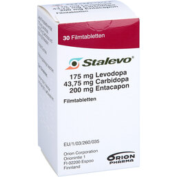 Abbildung: Stalevo 175 mg / 43,75 mg / 200 mg Filmtabletten 30 St, Filmtabletten PZN 09339059
