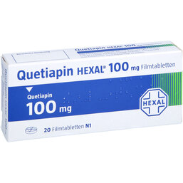 Abbildung: Quetiapin Hexal 100 mg Filmtabletten 20 St, Filmtabletten PZN 09339160