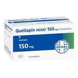 Abbildung: Quetiapin Hexal 150 mg Filmtabletten 100 St, Filmtabletten PZN 09339220