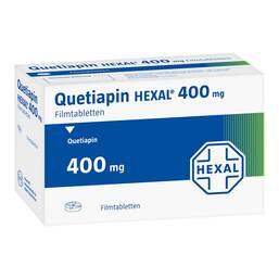 Abbildung: Quetiapin Hexal 400 mg Filmtabletten 100 St, Filmtabletten PZN 09339332