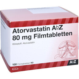 Abbildung: Atorvastatin AbZ 80 mg Filmtabletten 100 St, Filmtabletten PZN 09374966
