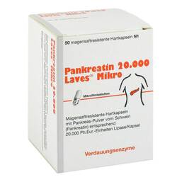 Abbildung: Pankreatin 20000 Laves Mikro magensaftresistent Kapseln 50 St, Kapseln magensaftresistent PZN 09385800