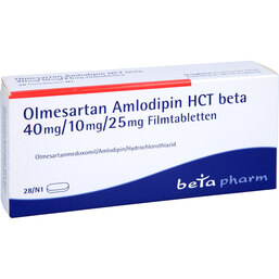 Abbildung: Olmesartan Amlodipin HCT beta 40mg / 10mg / 25mg Fta 28 St, Filmtabletten PZN 09422961