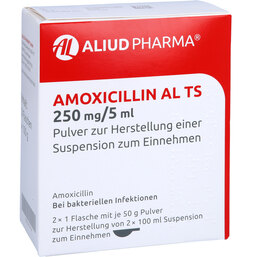 Abbildung: Amoxicillin AL TS Pulver zur Herstellung einer Suspension zum Einnehmen 200 ml, Pulver zur Herstellung einer Suspension zum Einnehmen PZN 09424428