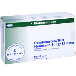 Abbildung: Candesartan / HCT Heumann 8 mg / 12,5 mg Tabletten 98 St, Tabletten PZN 09424598
