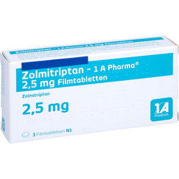 Abbildung: Zolmitriptan 1A Pharma 2,5 mg Filmtabletten 3 St, Filmtabletten PZN 09427355