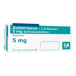 Abbildung: Zolmitriptan 1A Pharma 5 mg Filmtabletten 12 St, Filmtabletten PZN 09427409