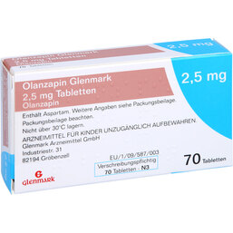 Abbildung: Olanzapin Glenmark 2,5 mg Tabletten 70 St, Tabletten PZN 09465893