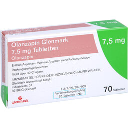 Abbildung: Olanzapin Glenmark 7,5 mg Tabletten 70 St, Tabletten PZN 09465982