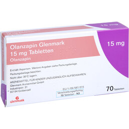 Abbildung: Olanzapin Glenmark 15 mg Tabletten 70 St, Tabletten PZN 09466071