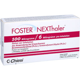 Abbildung: Foster Nexthaler 100 / 6 µg 120 ED Inhalationspulver 1 St, Inhalationspulver PZN 09469098