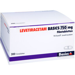 Abbildung: Levetiracetam Basics 750 mg Filmtabletten 200 St, Filmtabletten PZN 09482986
