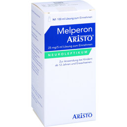 Abbildung: Melperon Aristo 25 mg / 5 ml Lösung zum Einnehmen 100 ml, Lösung zum Einnehmen PZN 09491442