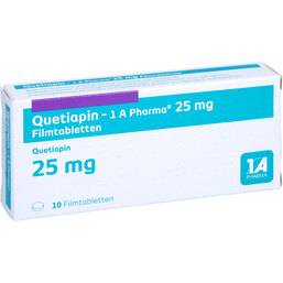 Abbildung: Quetiapin 1A Pharma 25 mg Filmtabletten 10 St, Filmtabletten PZN 09494506