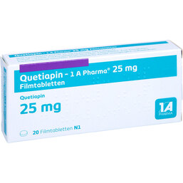 Abbildung: Quetiapin 1A Pharma 25 mg Filmtabletten 20 St, Filmtabletten PZN 09494529
