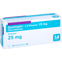 Abbildung: Quetiapin 1A Pharma 25 mg Filmtabletten 50 St, Filmtabletten PZN 09494535