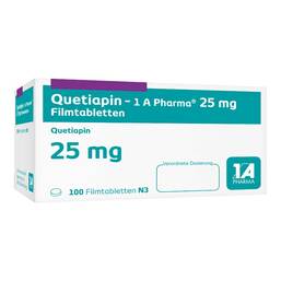 Abbildung: Quetiapin 1A Pharma 25 mg Filmtabletten 100 St, Filmtabletten PZN 09494541