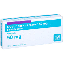 Abbildung: Quetiapin 1A Pharma 50 mg Filmtabletten 20 St, Filmtabletten PZN 09494564