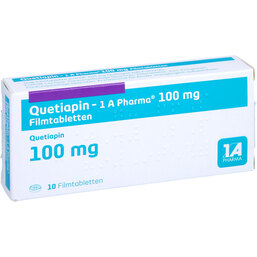 Abbildung: Quetiapin 1A Pharma 100 mg Filmtabletten 10 St, Filmtabletten PZN 09494624