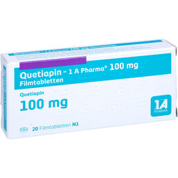 Abbildung: Quetiapin 1A Pharma 100 mg Filmtabletten 20 St, Filmtabletten PZN 09494788