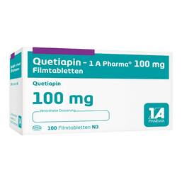 Abbildung: Quetiapin 1A Pharma 100 mg Filmtabletten 100 St, Filmtabletten PZN 09494802