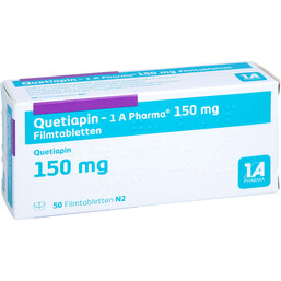 Abbildung: Quetiapin 1A Pharma 150 mg Filmtabletten 50 St, Filmtabletten PZN 09494831