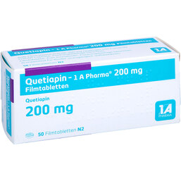 Abbildung: Quetiapin 1A Pharma 200 mg Filmtabletten 50 St, Filmtabletten PZN 09494877