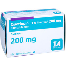 Abbildung: Quetiapin 1A Pharma 200 mg Filmtabletten 100 St, Filmtabletten PZN 09494908