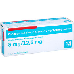 Abbildung: Candesartan plus 1A Pharma 8 mg / 12,5 mg Tabletten 56 St, Tabletten PZN 09519844