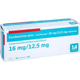 Abbildung: Candesartan plus 1A Pharma 16 mg / 12,5 mg Tabletten 56 St, Tabletten PZN 09519873