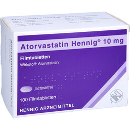Abbildung: Atorvastatin Hennig 10 mg Filmtabletten 100 St, Filmtabletten PZN 09533235