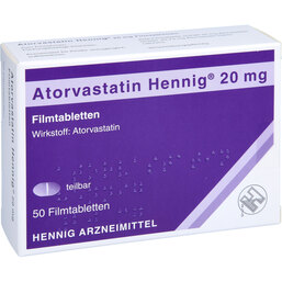 Abbildung: Atorvastatin Hennig 20 mg Filmtabletten 50 St, Filmtabletten PZN 09533258