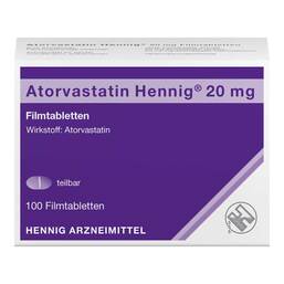 Abbildung: Atorvastatin Hennig 20 mg Filmtabletten 100 St, Filmtabletten PZN 09533264