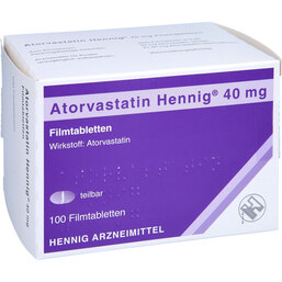 Abbildung: Atorvastatin Hennig 40 mg Filmtabletten 100 St, Filmtabletten PZN 09533293
