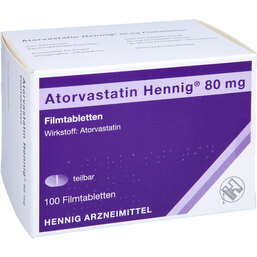 Abbildung: Atorvastatin Hennig 80 mg Filmtabletten 100 St, Filmtabletten PZN 09533324