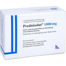 Abbildung: Prednisolut 1000 mg Pulver und Lm.z.H.einer Injektionslösung 1 St, Pulver u. Lösungsmittel zur Herstellung einer Injektionslsg. PZN 09534246