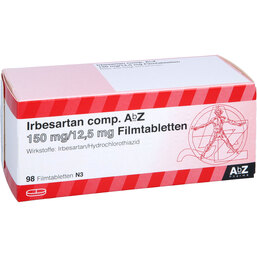 Abbildung: Irbesartan comp. AbZ 150 mg / 12,5 mg Filmtabletten 98 St, Filmtabletten PZN 09535518