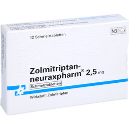 Abbildung: Zolmitriptan neuraxpharm 2,5 mg Schmelztabletten 12 St, Schmelztabletten PZN 09536765