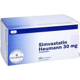 Abbildung: Simvastatin Heumann 30 mg Filmtabletten 100 St, Filmtabletten PZN 09542369