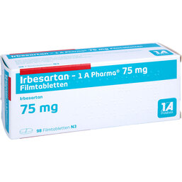 Abbildung: Irbesartan 1A Pharma 75 mg Filmtabletten 98 St, Filmtabletten PZN 09607181
