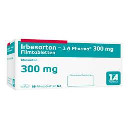 Abbildung: Irbesartan 1A Pharma 300 mg Filmtabletten 98 St, Filmtabletten PZN 09607258