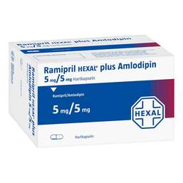 Abbildung: Ramipril Hexal plus Amlodipin 5 mg / 5 mg Hartkapseln 30 St, Hartkapseln PZN 09635088