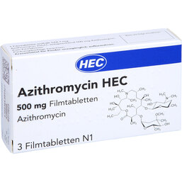 Abbildung: Azithromycin Hec 500 mg Filmtabletten 3 St, Filmtabletten PZN 09637549