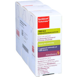 Abbildung: Symbicort Turbuhaler 160 / 4,5 µg / Dosis 120 ED 3 St, Inhalationspulver PZN 09651590