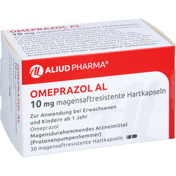 Abbildung: Omeprazol AL 10 mg magensaftresistente Hartkapseln 30 St, Magensaftresistente Hartkapseln PZN 09667421