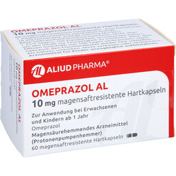 Abbildung: Omeprazol AL 10 mg magensaftresistente Hartkapseln 60 St, Magensaftresistente Hartkapseln PZN 09667438