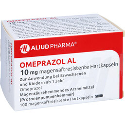 Abbildung: Omeprazol AL 10 mg magensaftresistente Hartkapseln 100 St, Magensaftresistente Hartkapseln PZN 09667444