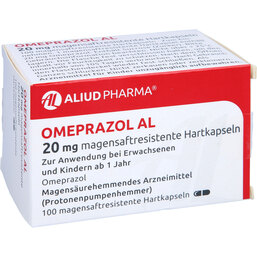 Abbildung: Omeprazol AL 20 mg magensaftresistente Hartkapseln 100 St, Magensaftresistente Hartkapseln PZN 09667504