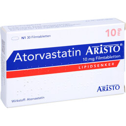 Abbildung: Atorvastatin Aristo 10 mg Filmtabletten 30 St, Filmtabletten PZN 09669940
